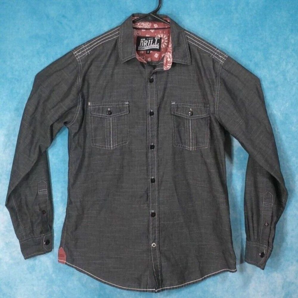 DRILL Clothing Co. Shirt, Short Sleeve, Men's, Button Up, Gray, Size Small